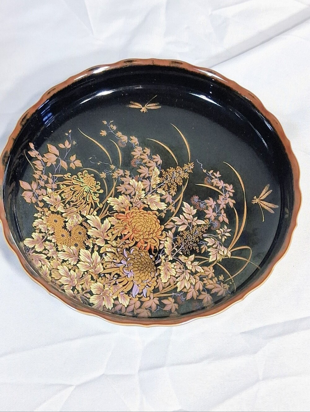 8.5" Stunning Gold Rimmed Porcelain Black Shibata/Toyo Oriental Vase w/ Plate - Picture 4 of 9